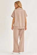 Short-Sleeved Quarter-Zip Lounge Set-2 Piece Outfit Sets-Rae Collective, Women's Online Fashion Boutique Located in Phoenix, Arizona (Scottsdale Area)