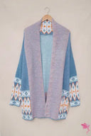 Blue Aztec Print Knitted Cardigan-Cardigans-Krush Kandy, Women's Online Fashion Boutique Located in Phoenix, Arizona (Scottsdale Area)