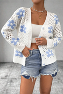 Elegant White Flower-Knit Hollow Out Cardigan-Cardigans-Krush Kandy, Women's Online Fashion Boutique Located in Phoenix, Arizona (Scottsdale Area)