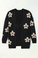 Black Floral Print Open Front Cardigan-Cardigans-Krush Kandy, Women's Online Fashion Boutique Located in Phoenix, Arizona (Scottsdale Area)