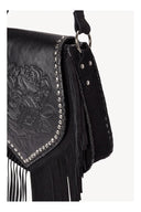 Akaroa Rose Fringe Suede Bag – Black