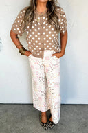 Dark Khaki Polka Dot Short Sleeve Cardigan
