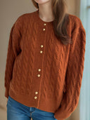 Cable-Knit Round Neck Long Sleeve Cardigan-Cardigans-Rae Collective, Women's Online Fashion Boutique Located in Phoenix, Arizona (Scottsdale Area)