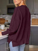 Slit Round Neck Dropped Shoulder Sweater-Rae Collective, Women's Online Fashion Boutique Located in Phoenix, Arizona (Scottsdale Area)