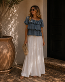 Darling Denim Ruffle Smocked Blouse