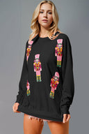 Sequin Nutcracker Round Neck Long Sleeve Sweatshirt-Sweaters-Rae Collective, Women's Online Fashion Boutique Located in Phoenix, Arizona (Scottsdale Area)