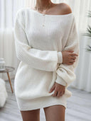 Balloon Sleeve Boat Neck Sweater Mini Dress-Rae Collective, Women's Online Fashion Boutique Located in Phoenix, Arizona (Scottsdale Area)