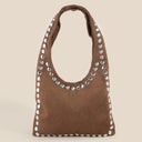 Grommet Border Studded Suede Shoulder Bag