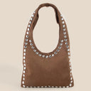 Grommet Border Studded Suede Shoulder Bag
