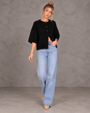 Marlowe Relaxed Knit Button-Front Half Sleeve Cardigan