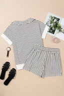 Striped V-Neck Polo Top & Shorts Set-2 Piece Outfit Sets-Krush Kandy, Women's Online Fashion Boutique Located in Phoenix, Arizona (Scottsdale Area)