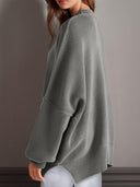 Double Take Side Slit Round Neck Long Sleeve Sweater-Sweaters-Rae Collective, Women's Online Fashion Boutique Located in Phoenix, Arizona (Scottsdale Area)