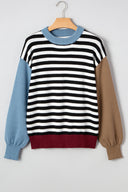 Striped Patchwork Knit Sweater-Sweaters-Krush Kandy, Women's Online Fashion Boutique Located in Phoenix, Arizona (Scottsdale Area)
