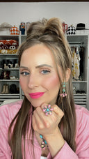 Kristyns Pink Fire Opal & Turquoise Blossom Ring | PREORDER-Pendant Necklaces-Rae Collective, Women's Online Fashion Boutique Located in Phoenix, Arizona (Scottsdale Area)