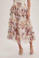 Floral Ruffled Mesh Midi Skirt-Skirts-Rae Collective, Women's Online Fashion Boutique Located in Phoenix, Arizona (Scottsdale Area)