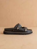 Black Double Western Buckle Slides