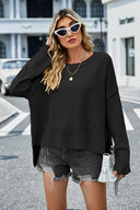 High-Low Slit Round Neck Long Sleeve Sweater-Rae Collective, Women's Online Fashion Boutique Located in Phoenix, Arizona (Scottsdale Area)
