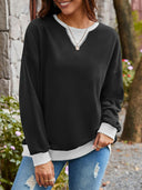 Lovelet Contrast Round Neck Long Sleeve Sweatshirt-Rae Collective, Women's Online Fashion Boutique Located in Phoenix, Arizona (Scottsdale Area)