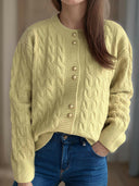 Cable-Knit Round Neck Long Sleeve Cardigan-Cardigans-Rae Collective, Women's Online Fashion Boutique Located in Phoenix, Arizona (Scottsdale Area)