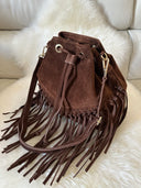 Meet Me at Coachella Suede Bucket Bag with Fringe