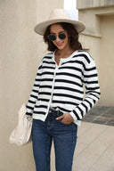 Angel Wings Striped Round Neck Button-Down Dropped Shoulder Cardigan-Cardigans-Rae Collective, Women's Online Fashion Boutique Located in Phoenix, Arizona (Scottsdale Area)
