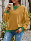 Lovelet Contrast Round Neck Long Sleeve Sweatshirt-Rae Collective, Women's Online Fashion Boutique Located in Phoenix, Arizona (Scottsdale Area)