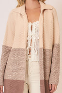 Waffle Knit Color Block Wide Collar Cardigan-Cardigans-Krush Kandy, Women's Online Fashion Boutique Located in Phoenix, Arizona (Scottsdale Area)