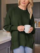 Slit Round Neck Dropped Shoulder Sweater-Rae Collective, Women's Online Fashion Boutique Located in Phoenix, Arizona (Scottsdale Area)