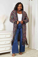 Double Take Full Size Multicolored Open Front Fringe Hem Cardigan-Cardigans-Rae Collective, Women's Online Fashion Boutique Located in Phoenix, Arizona (Scottsdale Area)