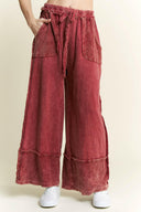 J.HER Mineral Wash Wide Pants with Raw Hem Frayed Details-Pants-Krush Kandy, Women's Online Fashion Boutique Located in Phoenix, Arizona (Scottsdale Area)