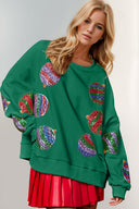Christmas Element Sequin Round Neck Long Sleeve Sweatshirt-Sweatshirts-Rae Collective, Women's Online Fashion Boutique Located in Phoenix, Arizona (Scottsdale Area)