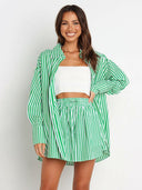 Bon Voyage Striped Button Down Top & Shorts Set-2 Piece Outfit Sets-Rae Collective, Women's Online Fashion Boutique Located in Phoenix, Arizona (Scottsdale Area)