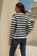 Angel Wings Striped Round Neck Button-Down Dropped Shoulder Cardigan-Cardigans-Rae Collective, Women's Online Fashion Boutique Located in Phoenix, Arizona (Scottsdale Area)