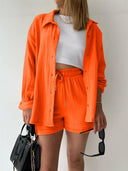 Kinsley Texture Button-Up Shirt and Drawstring Shorts Set-Rae Collective, Women's Online Fashion Boutique Located in Phoenix, Arizona (Scottsdale Area)