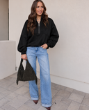 Half Zip Stand Collar Exposed Seam Solid Color Casual Sweatshirt