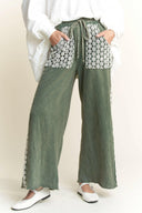 MineralWash Floral Daisy trim Pants-PANTS-Rae Collective, Women's Online Fashion Boutique Located in Phoenix, Arizona (Scottsdale Area)