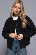 Long Sleeve Lapel Collar Soft Felt Bomber Jacket-Jackets-Krush Kandy, Women's Online Fashion Boutique Located in Phoenix, Arizona (Scottsdale Area)