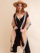 Multi-color Striped Pattern Ruana with Tassels-Kimonos-Krush Kandy, Women's Online Fashion Boutique Located in Phoenix, Arizona (Scottsdale Area)