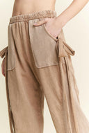 J.HER Mineral Wash Side Ribbon Bow pants-Pants-Rae Collective, Women's Online Fashion Boutique Located in Phoenix, Arizona (Scottsdale Area)