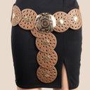 Vegan Leather Grommet Disc Chain Belt