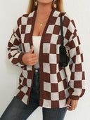 Checkered Open Front Long Sleeve Cardigan-Cardigans-Rae Collective, Women's Online Fashion Boutique Located in Phoenix, Arizona (Scottsdale Area)