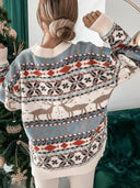 Geometric Round Neck Dropped Shoulder Sweater-Sweaters-Rae Collective, Women's Online Fashion Boutique Located in Phoenix, Arizona (Scottsdale Area)