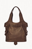 Daisy Metallic Leather Tote Bag – Brown
