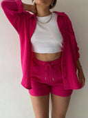 Kinsley Texture Button-Up Shirt and Drawstring Shorts Set-Rae Collective, Women's Online Fashion Boutique Located in Phoenix, Arizona (Scottsdale Area)