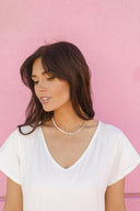 She's Classic Edge Pearl and Silver Necklace-Pearl Necklaces-Krush Kandy, Women's Online Fashion Boutique Located in Phoenix, Arizona (Scottsdale Area)