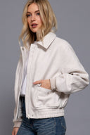 Long Sleeve Lapel Collar Soft Felt Bomber Jacket-Jackets-Krush Kandy, Women's Online Fashion Boutique Located in Phoenix, Arizona (Scottsdale Area)