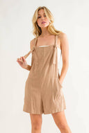 Linen Romper with Front Self-Tie Strap-Jumpsuits & Rompers-Krush Kandy, Women's Online Fashion Boutique Located in Phoenix, Arizona (Scottsdale Area)