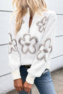 Daisy Doodle Half Zip Flower Sweater-Sweaters-Rae Collective, Women's Online Fashion Boutique Located in Phoenix, Arizona (Scottsdale Area)