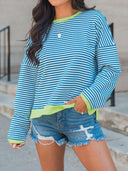 Perfee Striped Round Neck Long Sleeve Sweatshirt-Rae Collective, Women's Online Fashion Boutique Located in Phoenix, Arizona (Scottsdale Area)