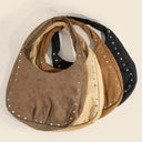 Suede Studded Trim Hobo Bag